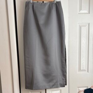 So elegant! Silver/Gray Satin Maxi Skirt with side slit.  Size 12